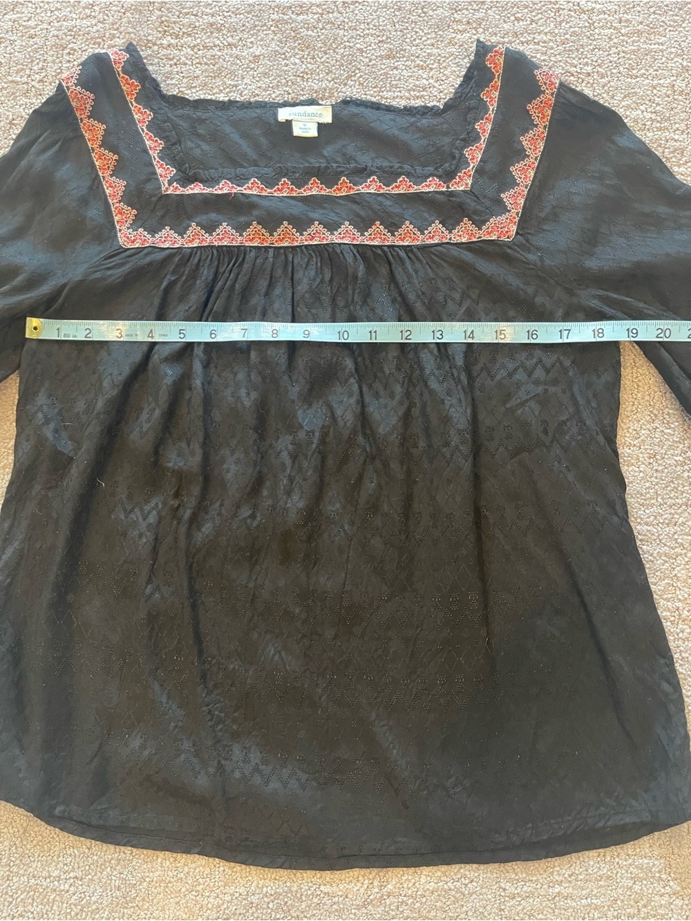 Sundance Artists Vision Black, Floral Embroidered Tunic Blouse, Long Sleeve, S - Picture 6 of 15